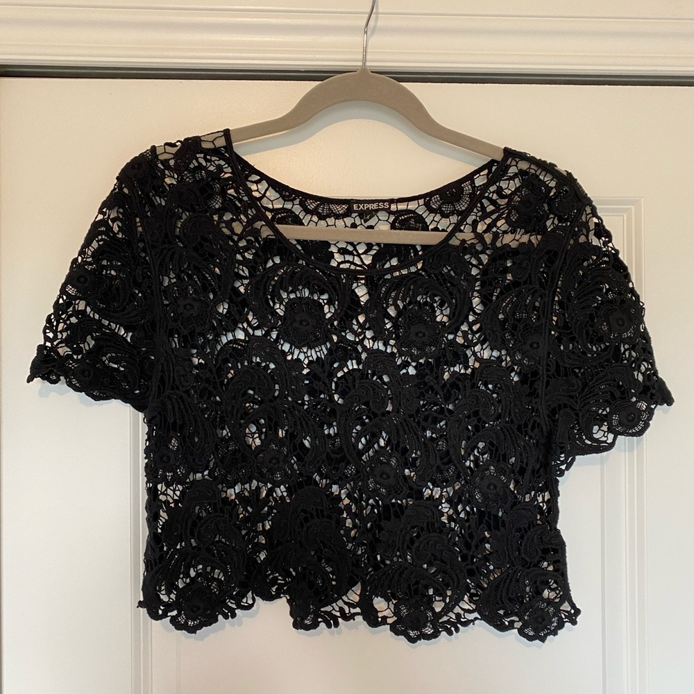 Express Black Crochet Top, Small